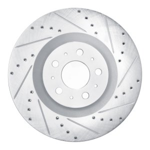 Tesla Model Y Brake Rotor (1) - Front Right - R1 Concepts - Drilled & Slotted - Silver - `20-`25